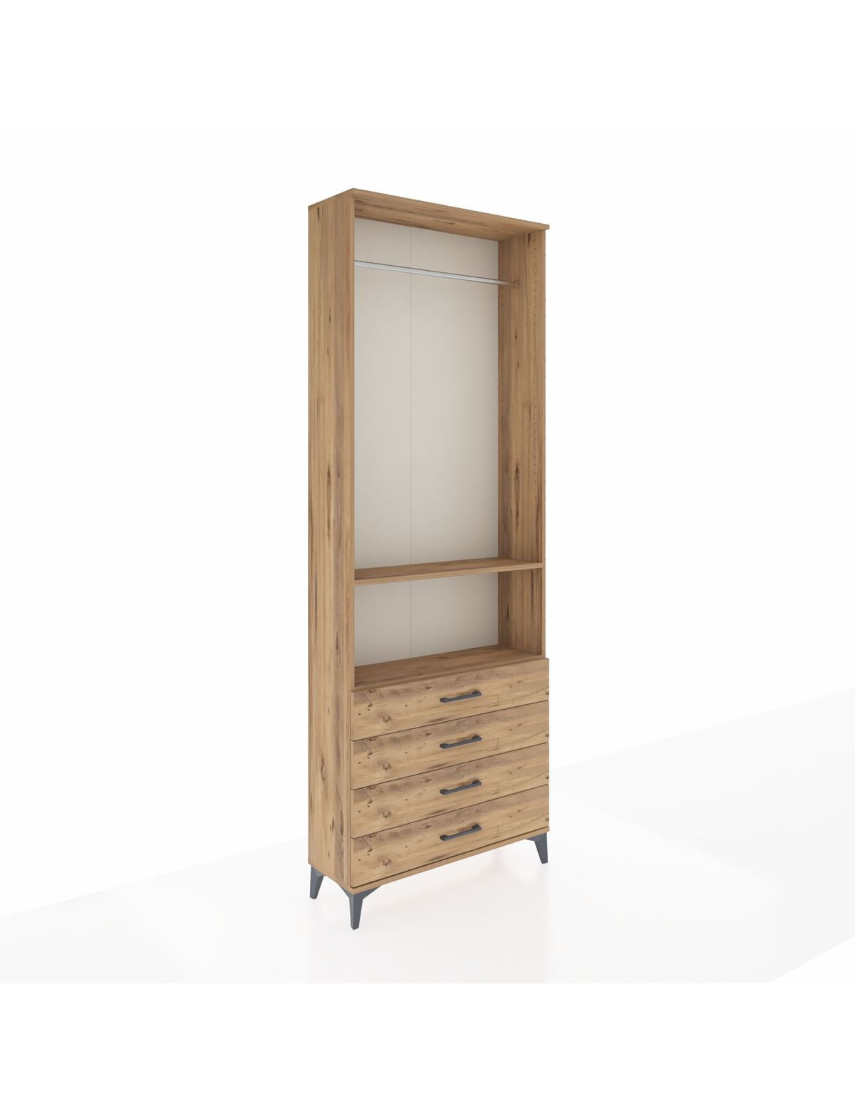 Arges Dolap 2 Raflı 4 Çekmeceli Tek Askılı 88x30x243 Çam-Çam