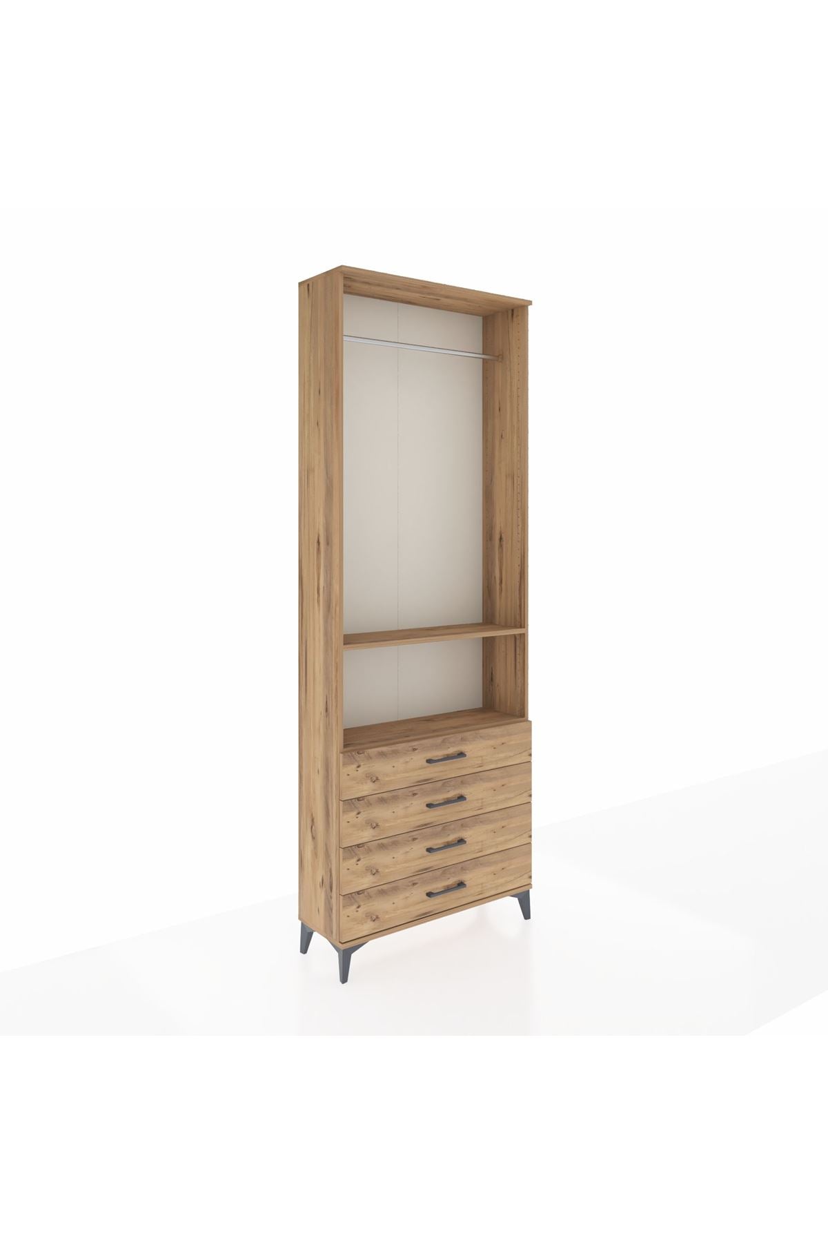 Arges Dolap 2 Raflı 4 Çekmeceli Tek Askılı 88x30x243 Çam-Çam