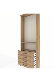 Arges Dolap 2 Raflı 4 Çekmeceli Tek Askılı 88x30x243 Çam-Çam
