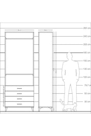 Arges Dolap 2 Raflı 4 Çekmeceli Tek Askılı 88x30x243 Çam-Çam