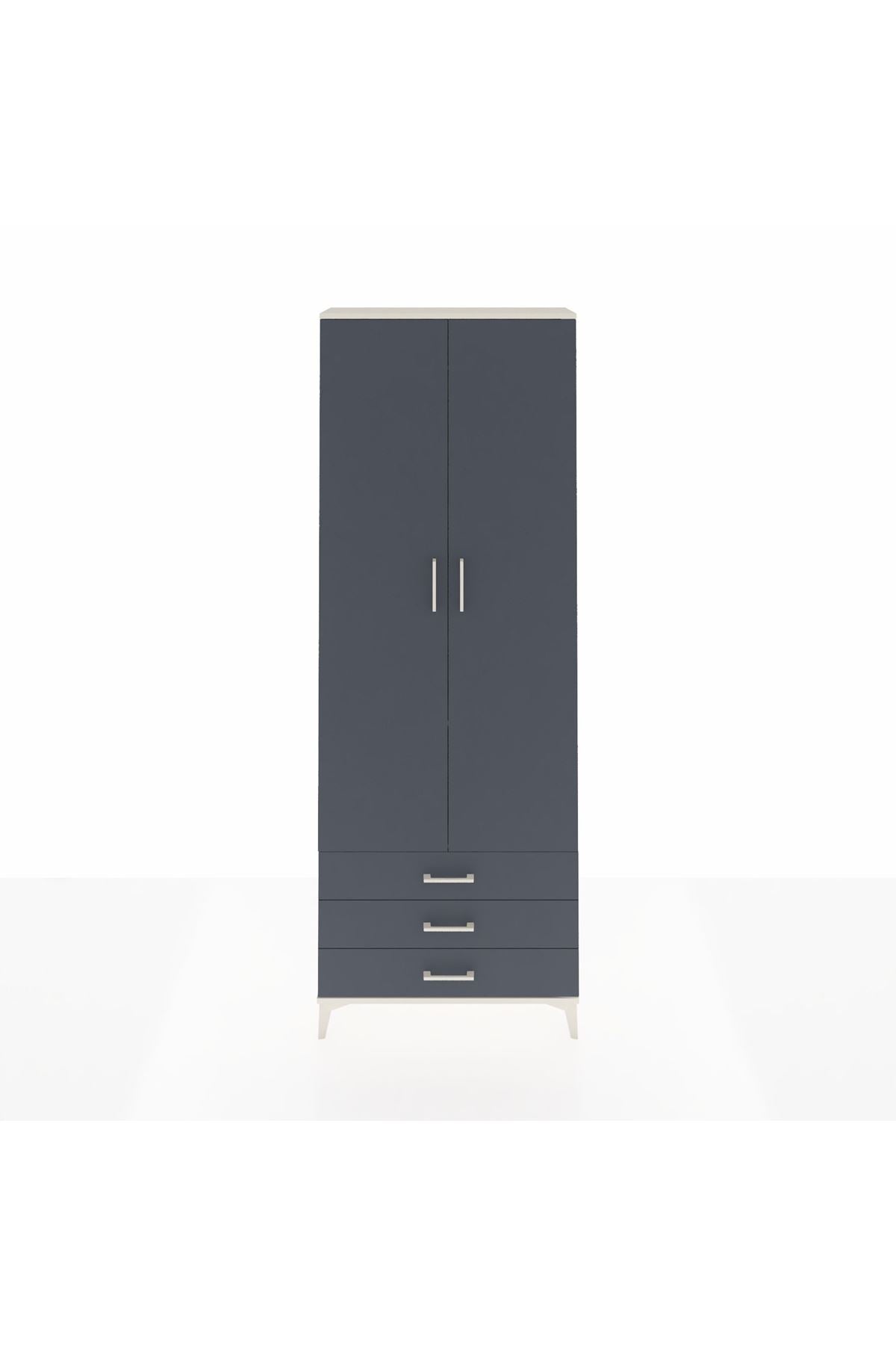 Arges Dolap 2 Raflı 3 Çekmeceli Tek Askılı 88x30x243 Aytaşı-Antrasit