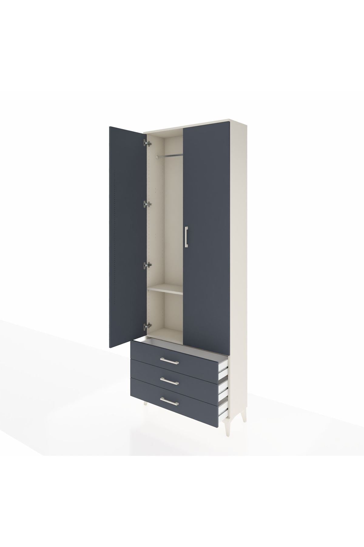 Arges Dolap 2 Raflı 3 Çekmeceli Tek Askılı 88x30x243 Aytaşı-Antrasit