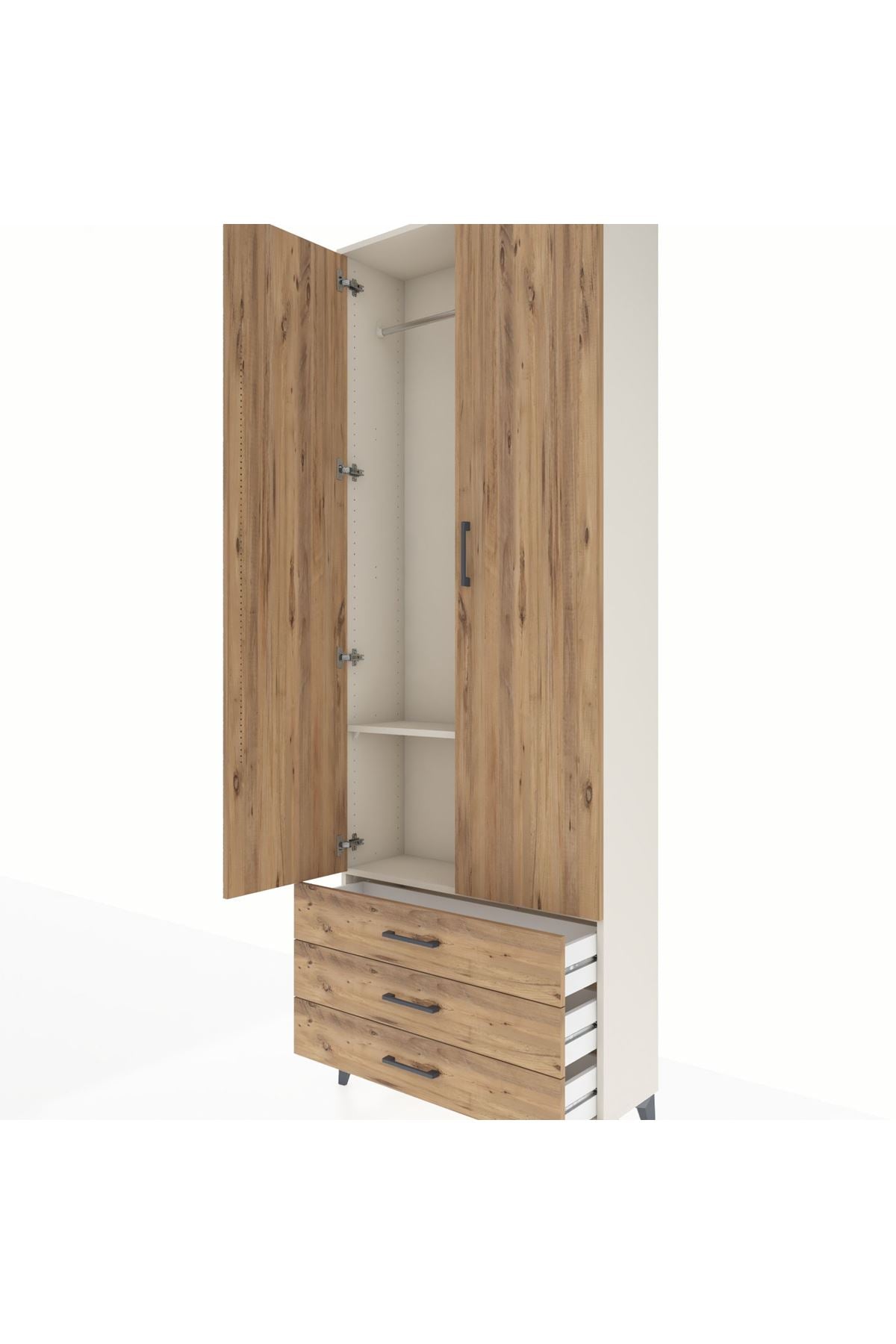 Arges Dolap 2 Raflı 3 Çekmeceli Tek Askılı 88x30x243 Aytaşı-Çam