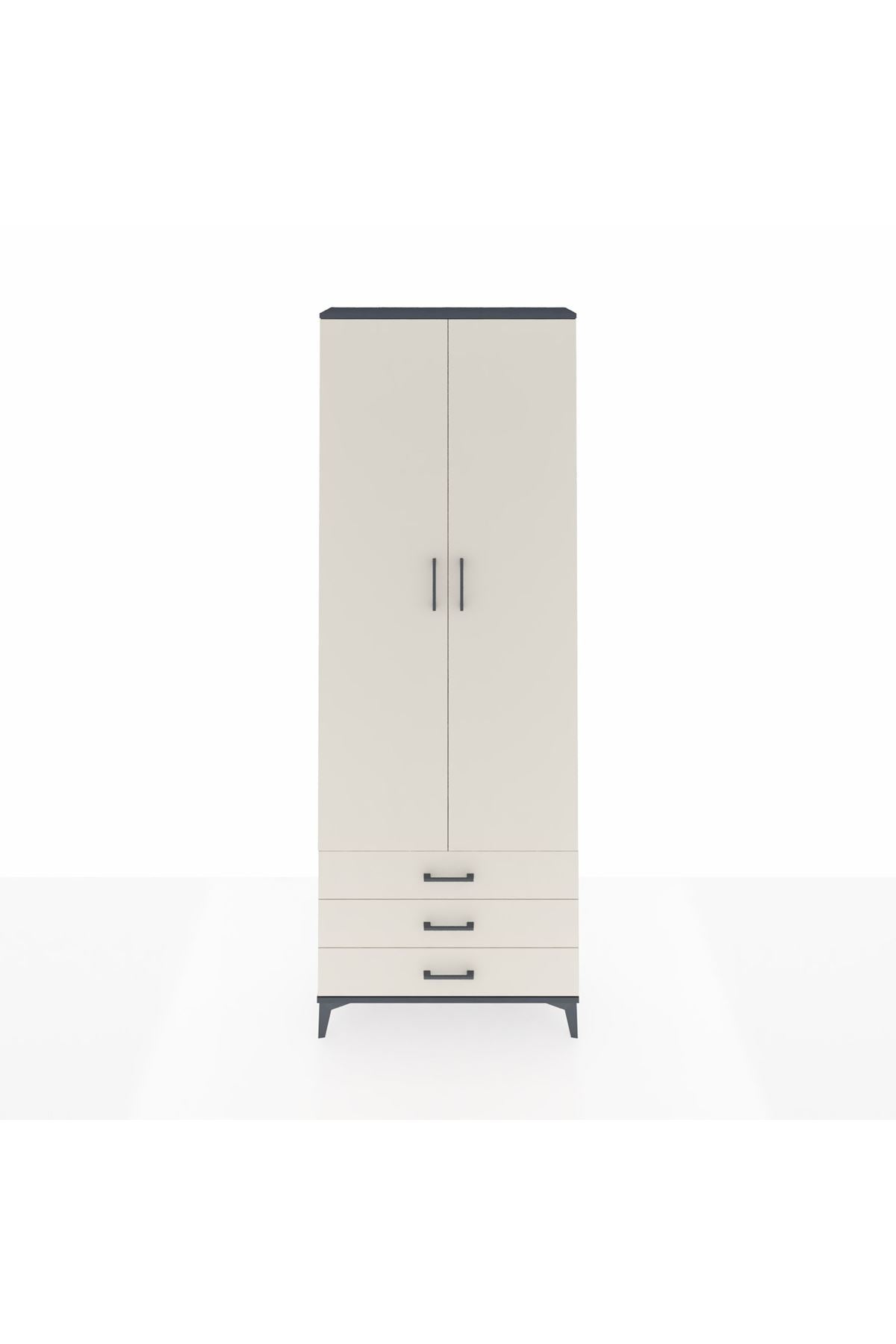 Arges Dolap 2 Raflı 3 Çekmeceli Tek Askılı 88x30x243 Antrasit-Aytaşı