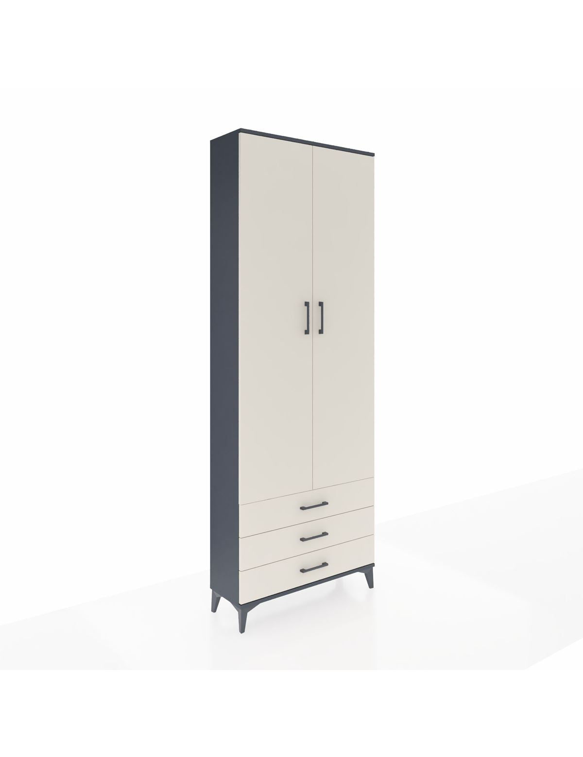 Arges Dolap 2 Raflı 3 Çekmeceli Tek Askılı 88x30x243 Antrasit-Aytaşı