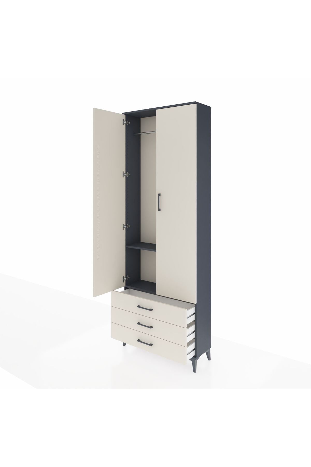 Arges Dolap 2 Raflı 3 Çekmeceli Tek Askılı 88x30x243 Antrasit-Aytaşı