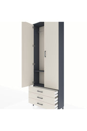 Arges Dolap 2 Raflı 3 Çekmeceli Tek Askılı 88x30x243 Antrasit-Aytaşı