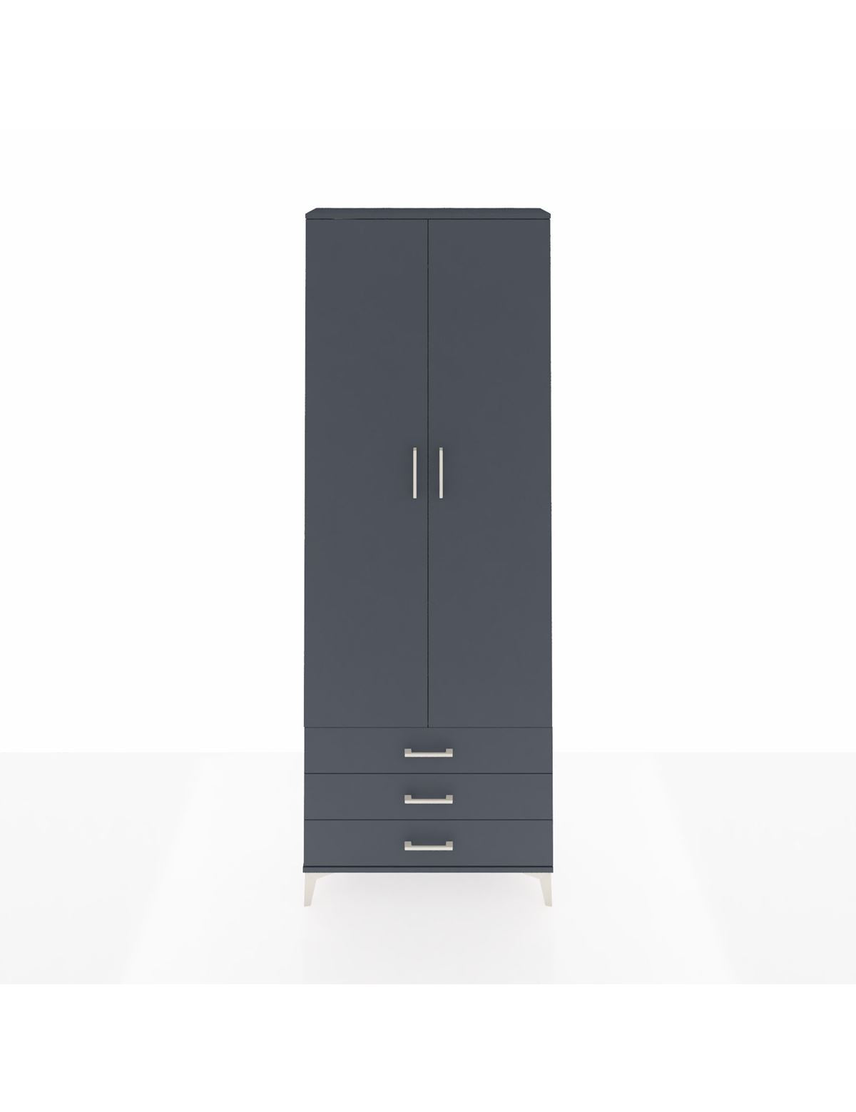 Arges Dolap 2 Raflı 3 Çekmeceli Tek Askılı 88x30x243 Antrasit-Antrasit