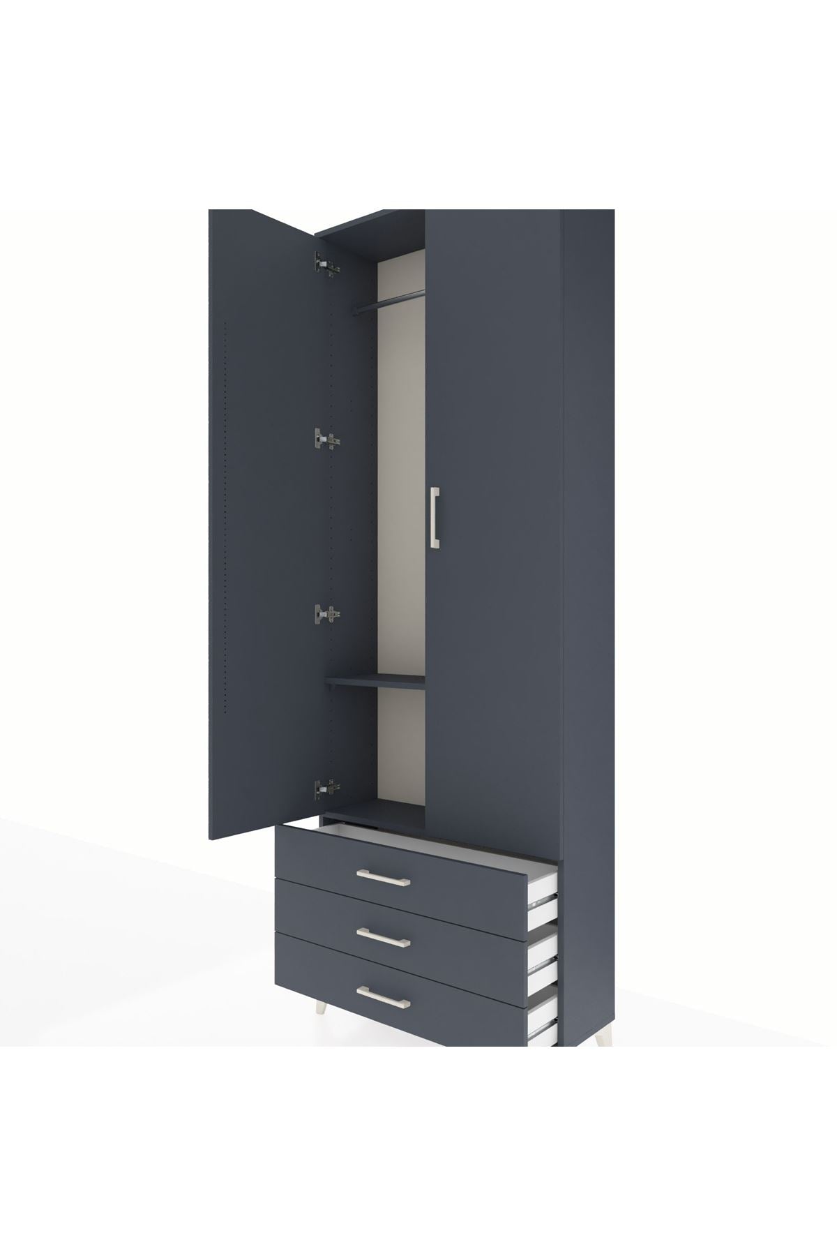 Arges Dolap 2 Raflı 3 Çekmeceli Tek Askılı 88x30x243 Antrasit-Antrasit