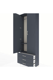 Arges Dolap 2 Raflı 3 Çekmeceli Tek Askılı 88x30x243 Antrasit-Antrasit