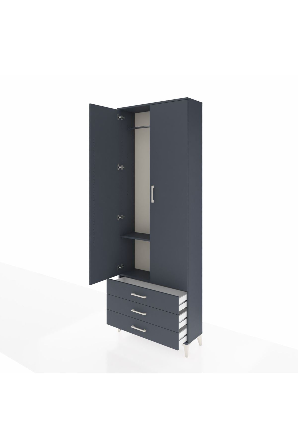 Arges Dolap 2 Raflı 3 Çekmeceli Tek Askılı 88x30x243 Antrasit-Antrasit