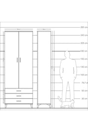 Arges Dolap 2 Raflı 3 Çekmeceli Tek Askılı 88x30x243 Antrasit-Antrasit