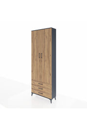 Arges Dolap 2 Raflı 3 Çekmeceli Tek Askılı 88x30x243 Antrasit-Çam