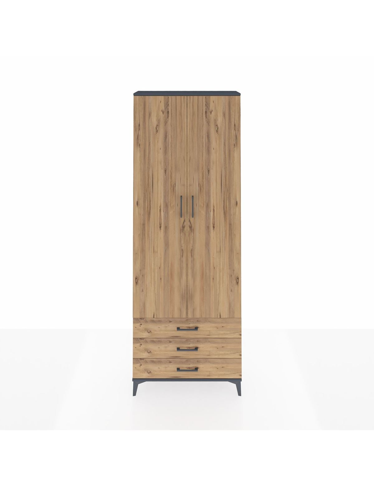 Arges Dolap 2 Raflı 3 Çekmeceli Tek Askılı 88x30x243 Antrasit-Çam
