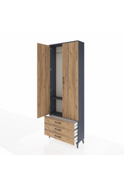Arges Dolap 2 Raflı 3 Çekmeceli Tek Askılı 88x30x243 Antrasit-Çam