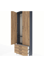 Arges Dolap 2 Raflı 3 Çekmeceli Tek Askılı 88x30x243 Antrasit-Çam