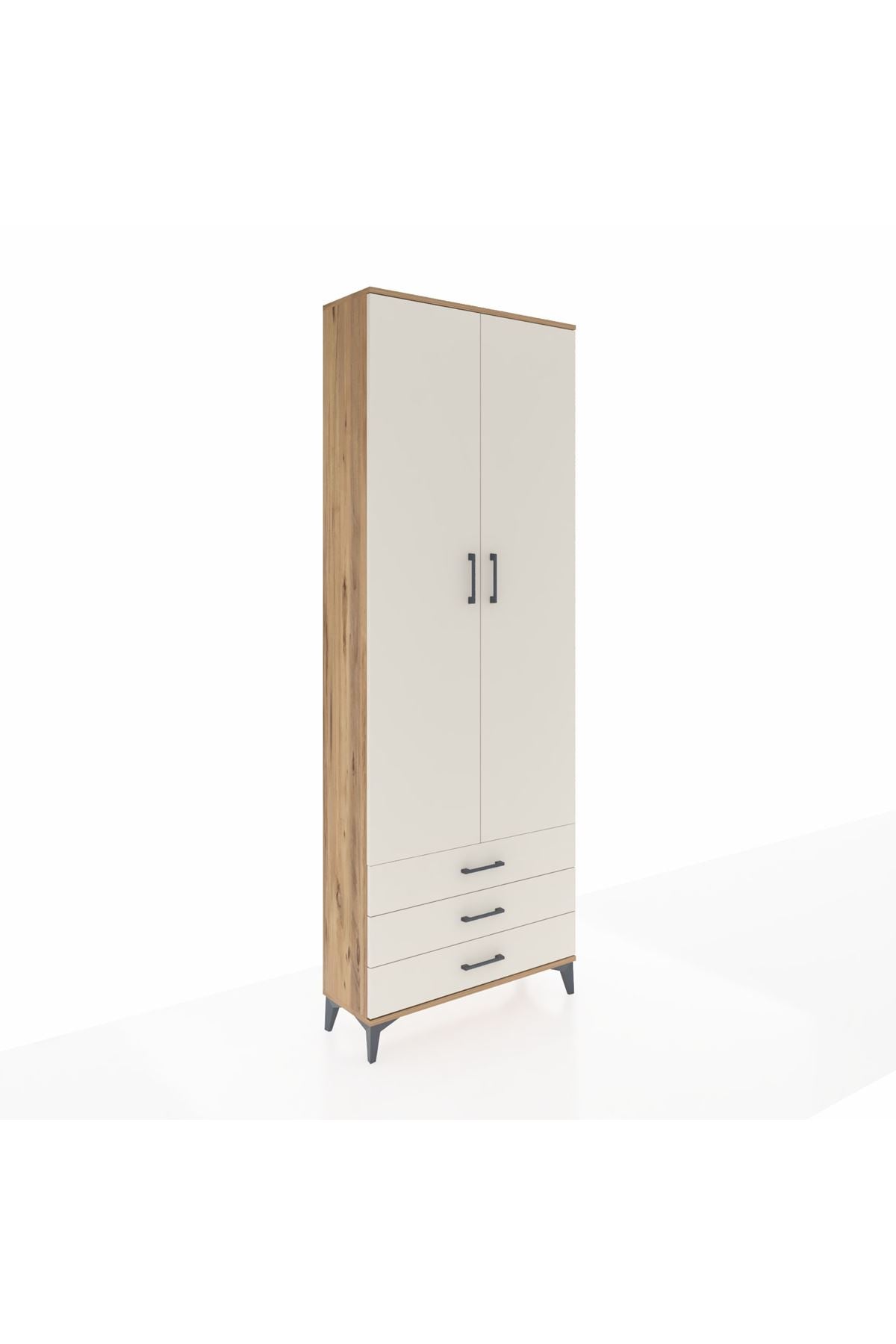 Arges Dolap 2 Raflı 3 Çekmeceli Tek Askılı 88x30x243 Çam-Aytaşı