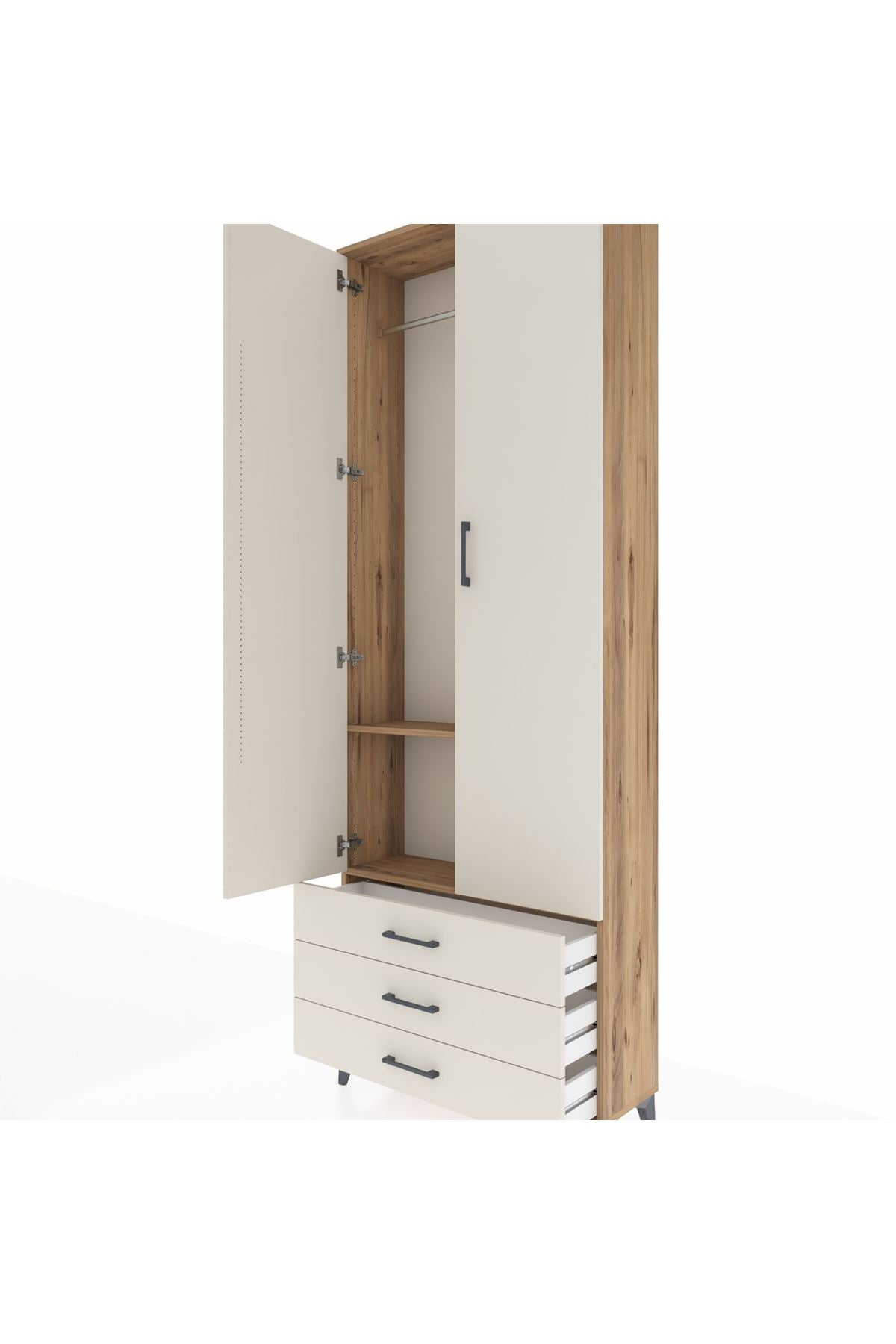 Arges Dolap 2 Raflı 3 Çekmeceli Tek Askılı 88x30x243 Çam-Aytaşı