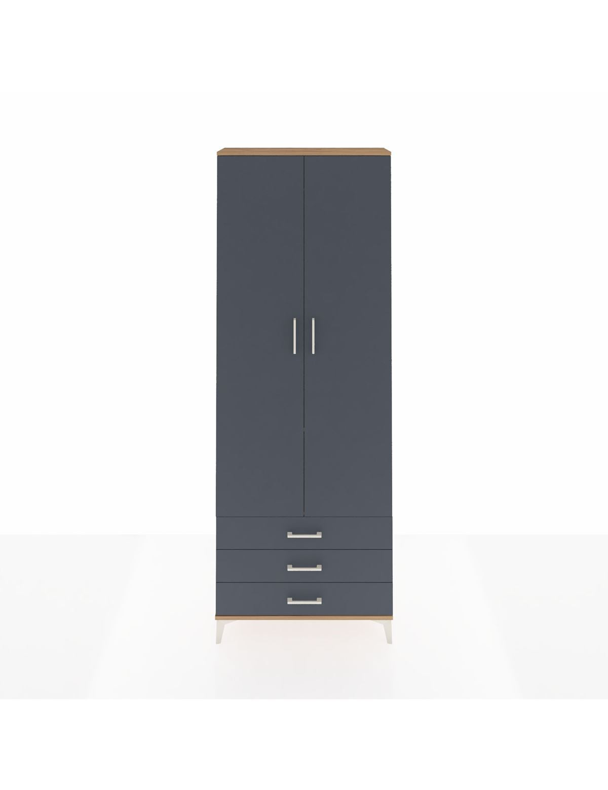 Arges Dolap 2 Raflı 3 Çekmeceli Tek Askılı 88x30x243 Çam-Antrasit