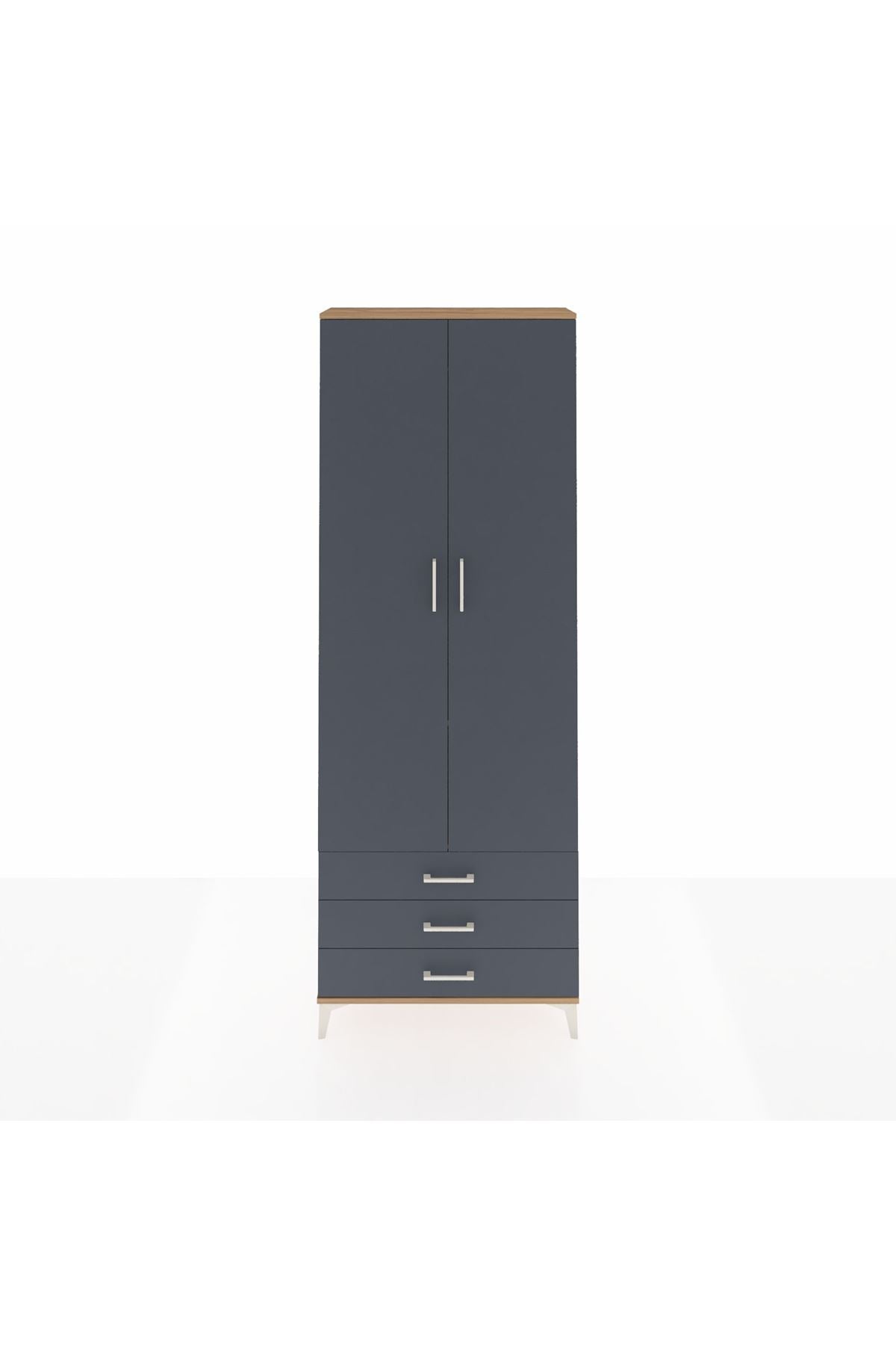 Arges Dolap 2 Raflı 3 Çekmeceli Tek Askılı 88x30x243 Çam-Antrasit