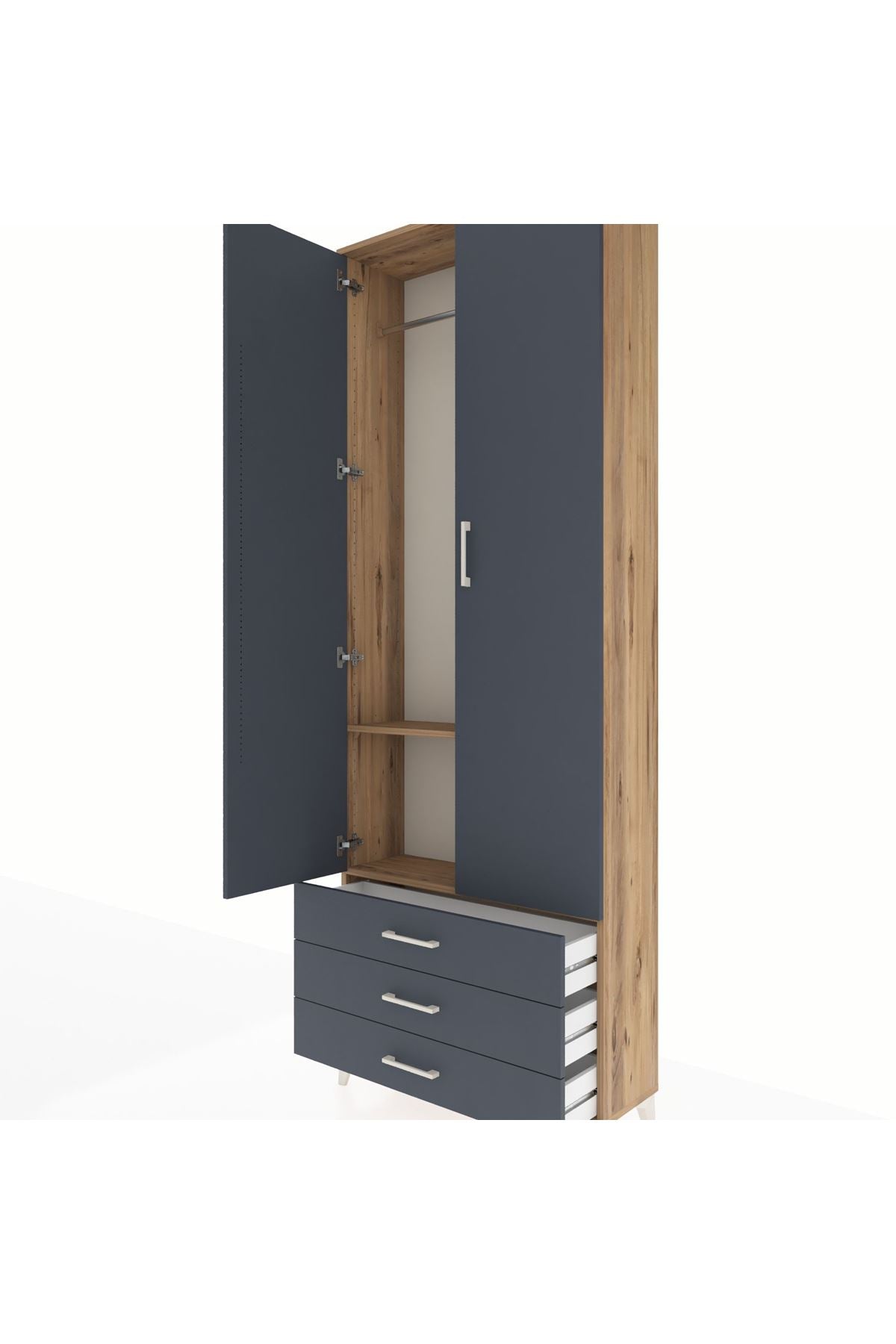 Arges Dolap 2 Raflı 3 Çekmeceli Tek Askılı 88x30x243 Çam-Antrasit