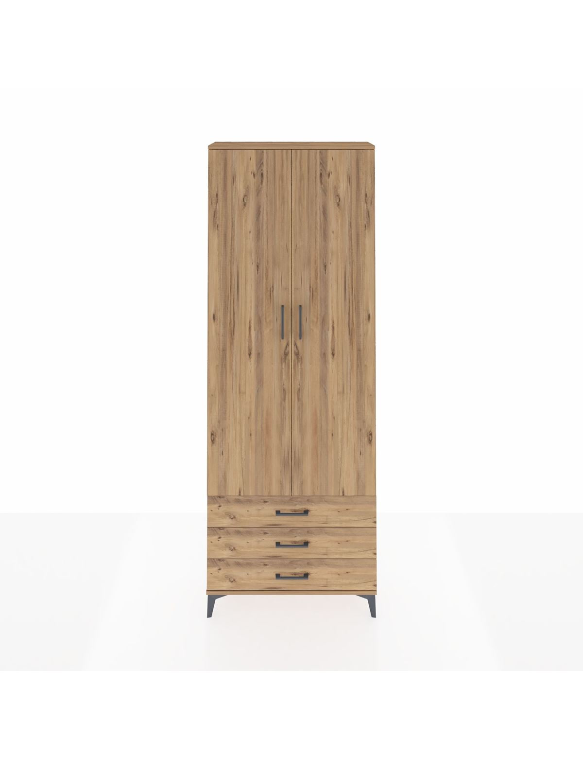 Arges Dolap 2 Raflı 3 Çekmeceli Tek Askılı 88x30x243 Çam-Çam