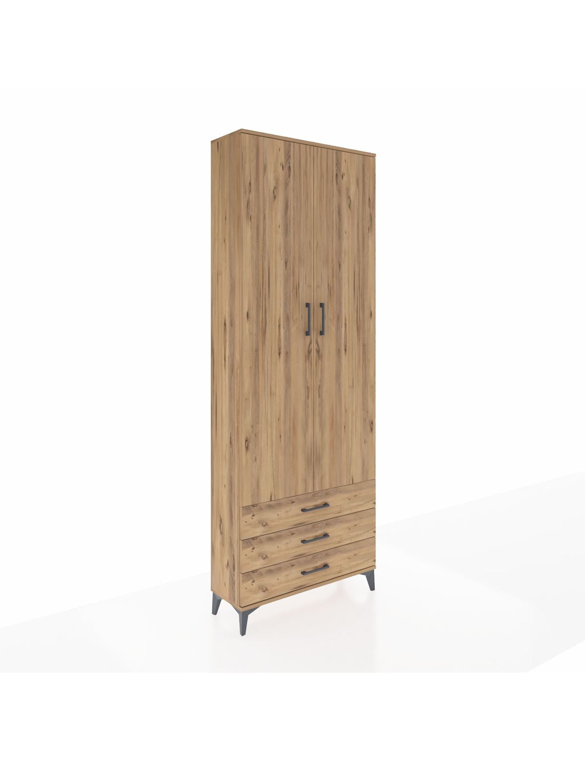 Arges Dolap 2 Raflı 3 Çekmeceli Tek Askılı 88x30x243 Çam-Çam