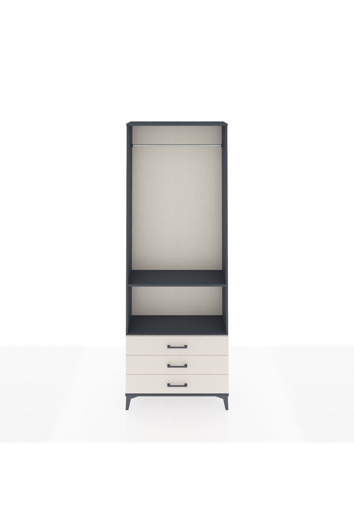 Arges Dolap 2 Raflı 3 Çekmeceli Tek Askılı 88x30x243 Antrasit-Aytaşı