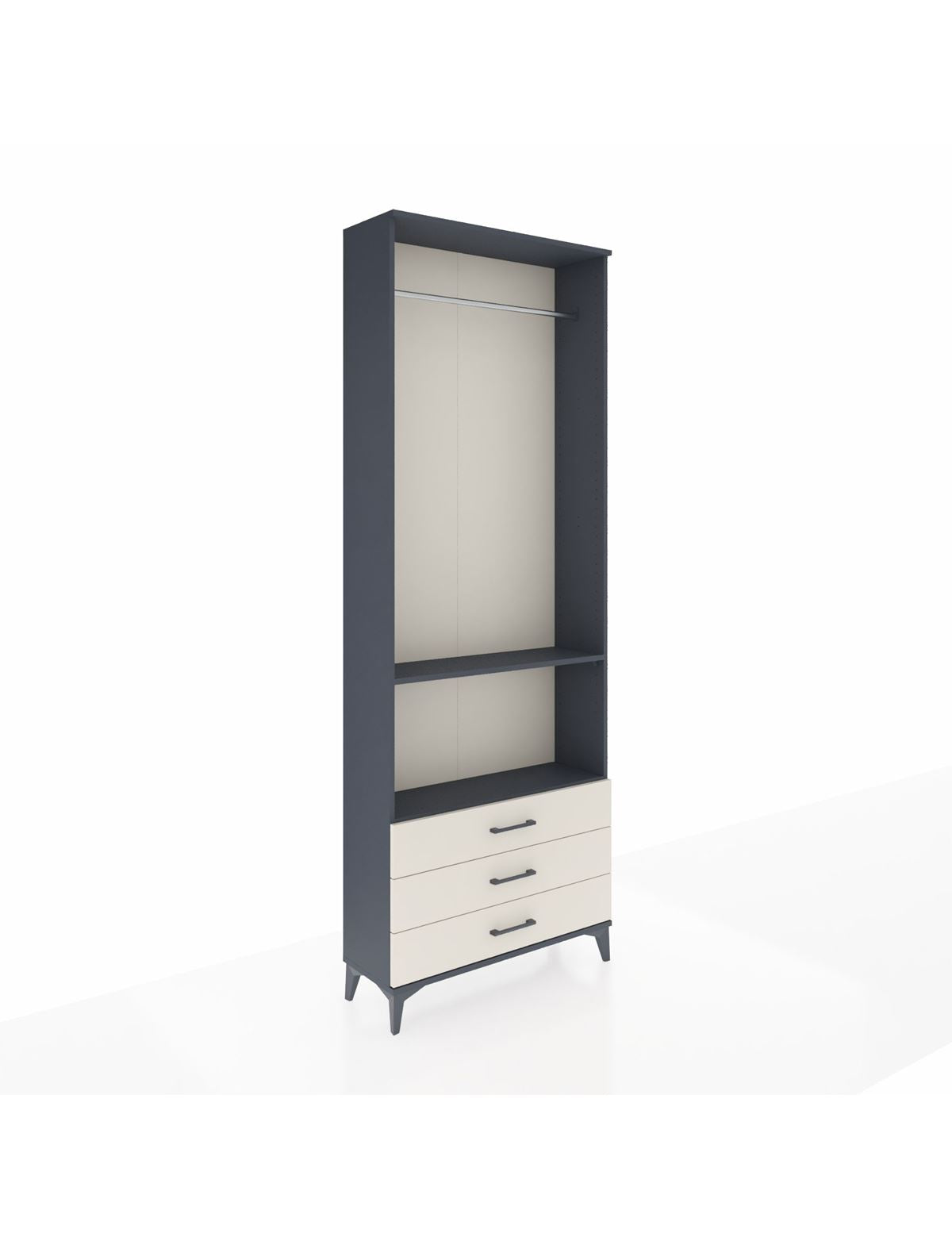 Arges Dolap 2 Raflı 3 Çekmeceli Tek Askılı 88x30x243 Antrasit-Aytaşı