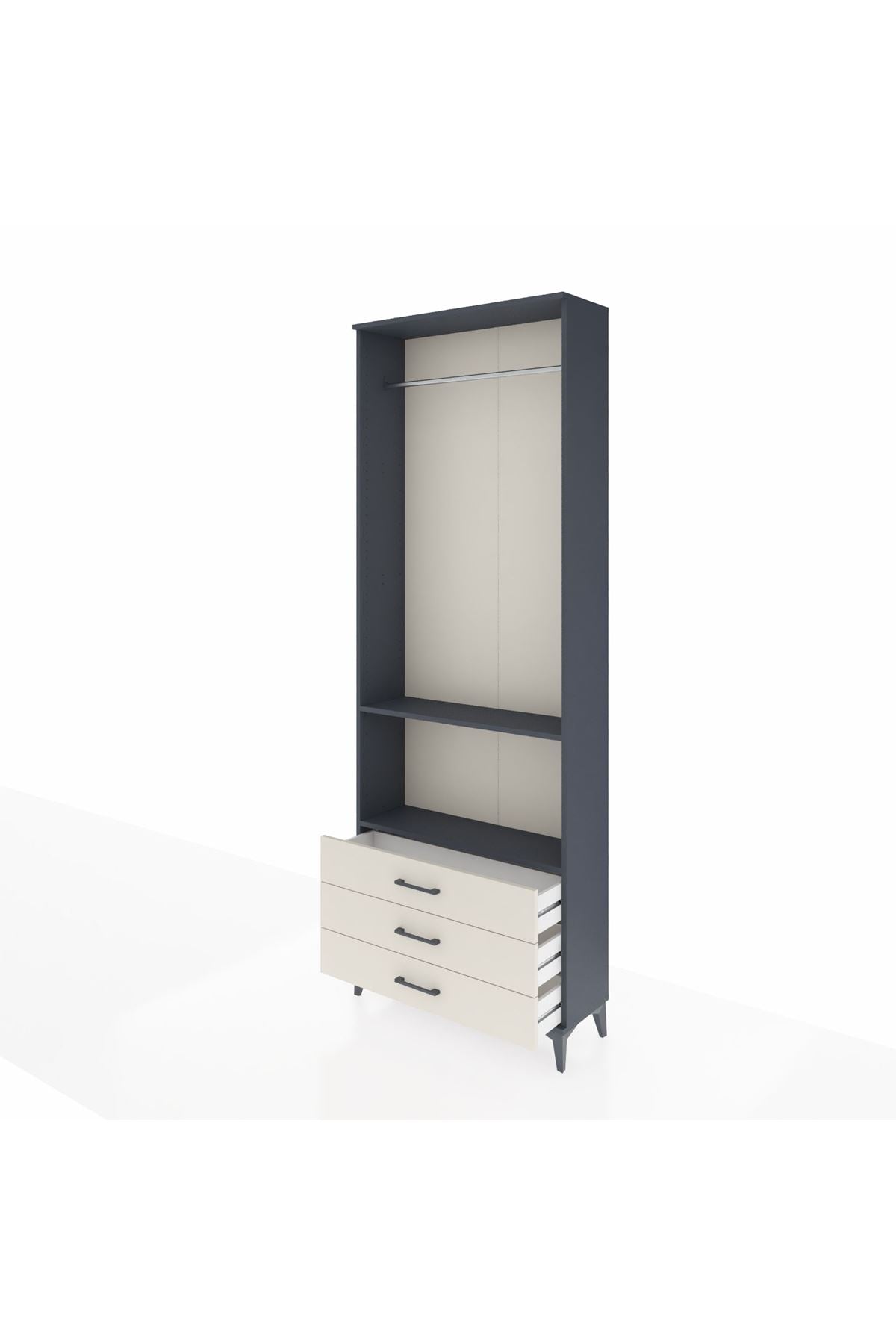 Arges Dolap 2 Raflı 3 Çekmeceli Tek Askılı 88x30x243 Antrasit-Aytaşı