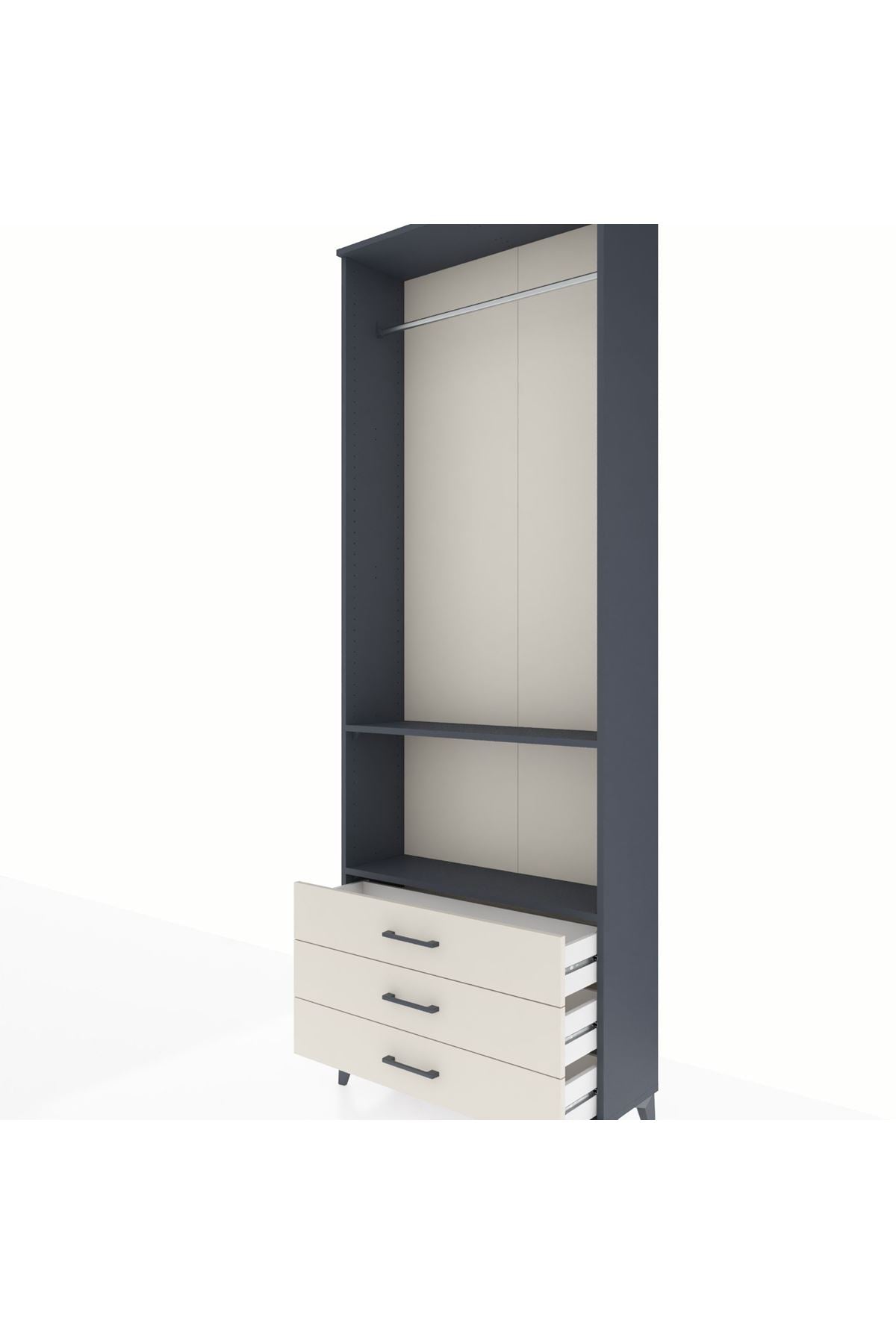 Arges Dolap 2 Raflı 3 Çekmeceli Tek Askılı 88x30x243 Antrasit-Aytaşı