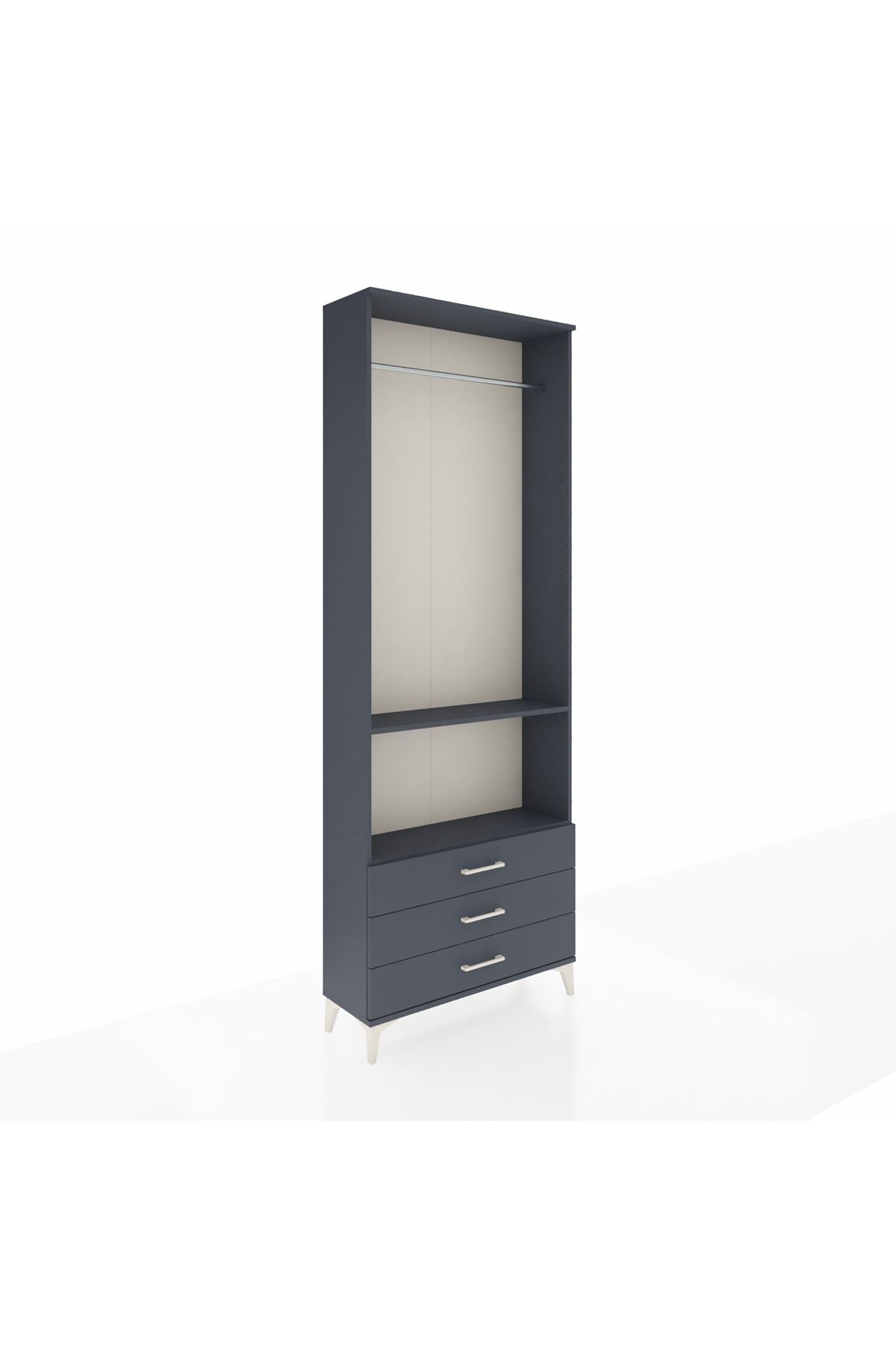 Arges Dolap 2 Raflı 3 Çekmeceli Tek Askılı 88x30x243 Antrasit-Antrasit