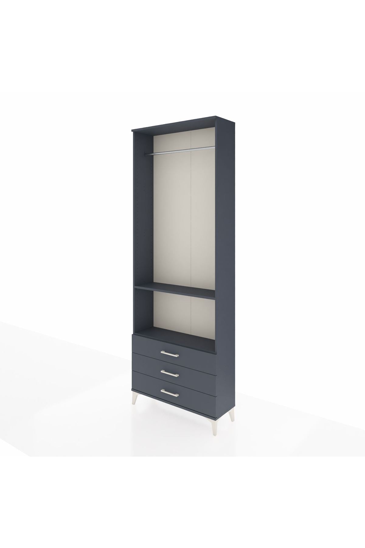 Arges Dolap 2 Raflı 3 Çekmeceli Tek Askılı 88x30x243 Antrasit-Antrasit