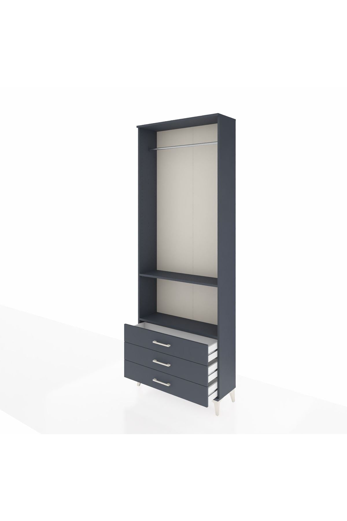 Arges Dolap 2 Raflı 3 Çekmeceli Tek Askılı 88x30x243 Antrasit-Antrasit