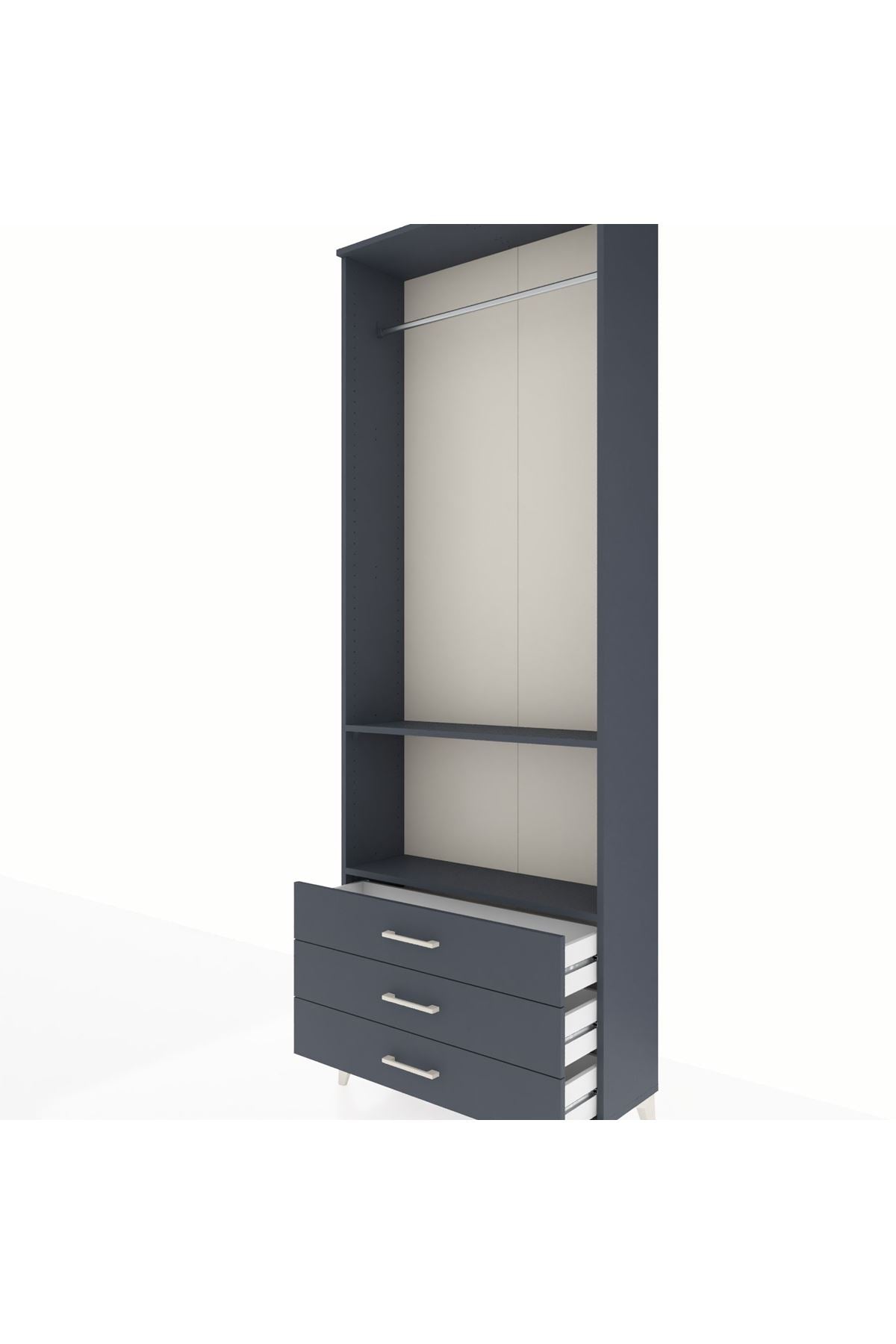 Arges Dolap 2 Raflı 3 Çekmeceli Tek Askılı 88x30x243 Antrasit-Antrasit
