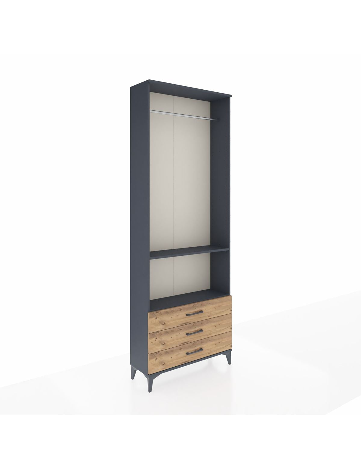 Arges Dolap 2 Raflı 3 Çekmeceli Tek Askılı 88x30x243 Antrasit-Çam