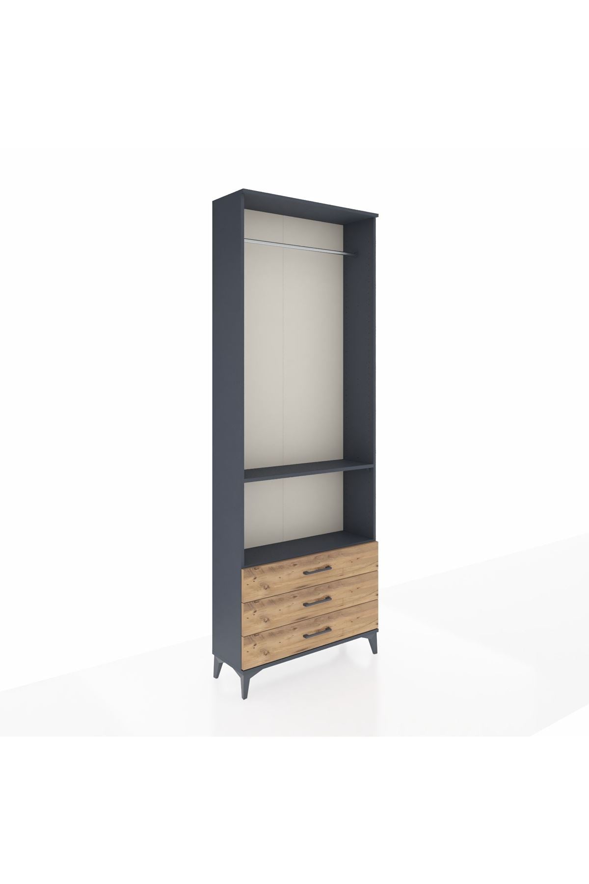Arges Dolap 2 Raflı 3 Çekmeceli Tek Askılı 88x30x243 Antrasit-Çam