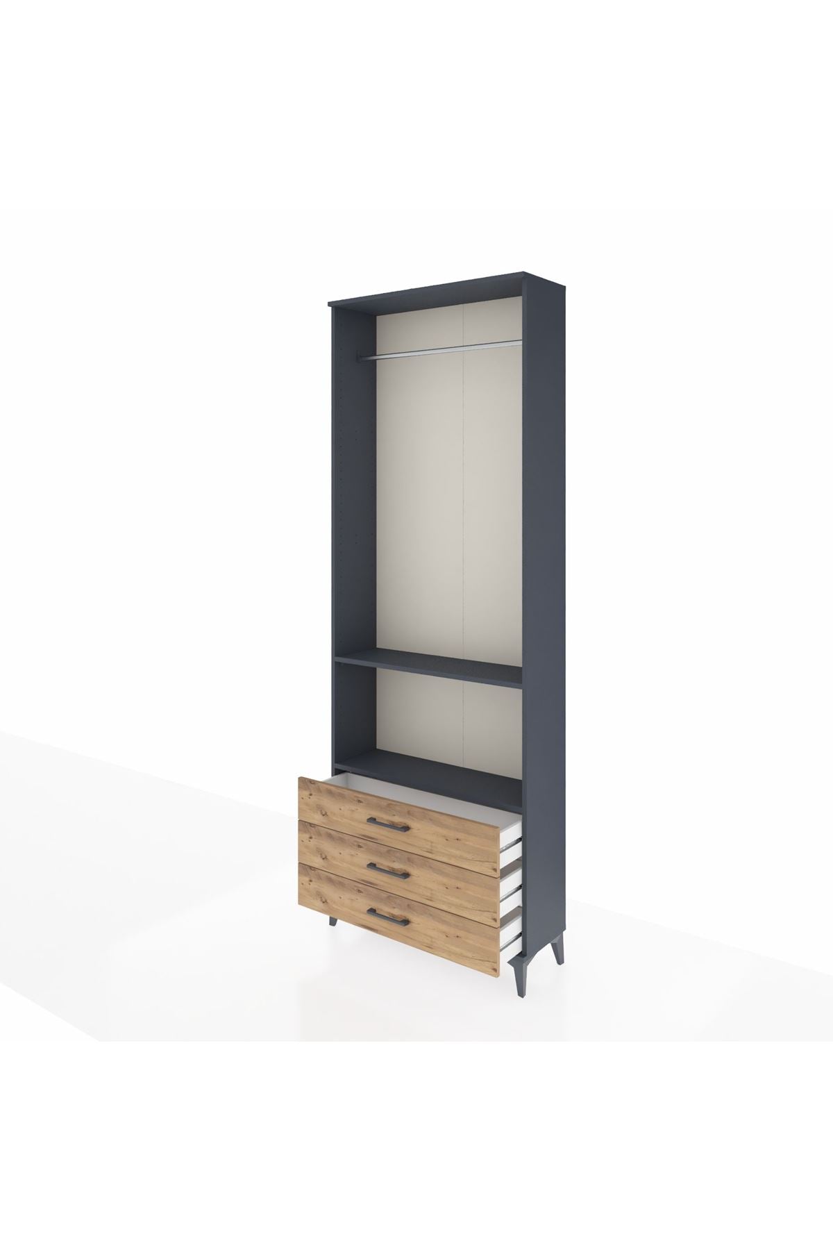 Arges Dolap 2 Raflı 3 Çekmeceli Tek Askılı 88x30x243 Antrasit-Çam