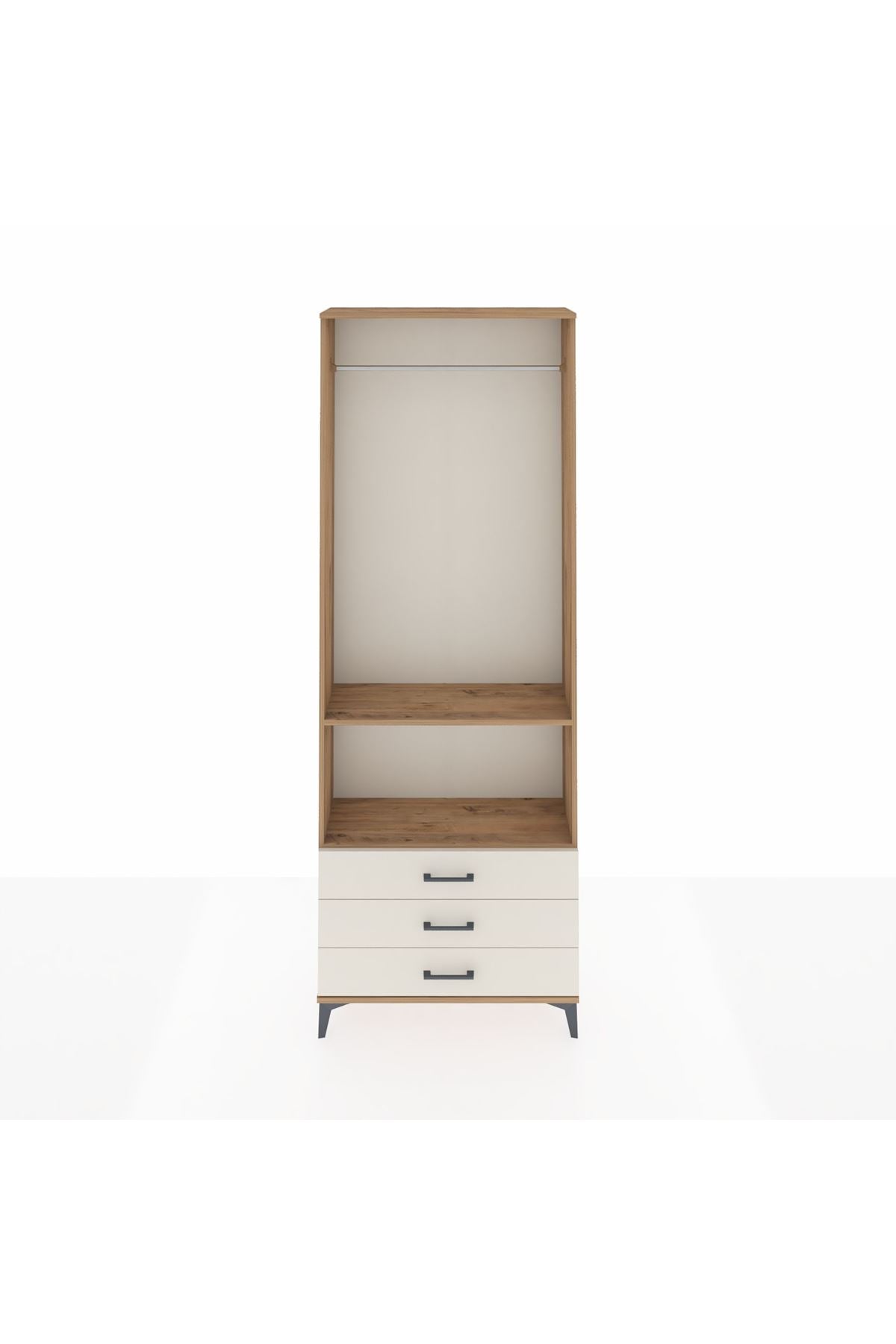 Arges Dolap 2 Raflı 3 Çekmeceli Tek Askılı 88x30x243 Çam-Aytaşı