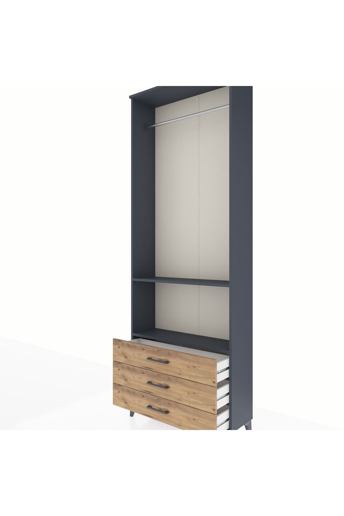 Arges Dolap 2 Raflı 3 Çekmeceli Tek Askılı 88x30x243 Antrasit-Çam