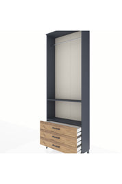 Arges Dolap 2 Raflı 3 Çekmeceli Tek Askılı 88x30x243 Antrasit-Çam