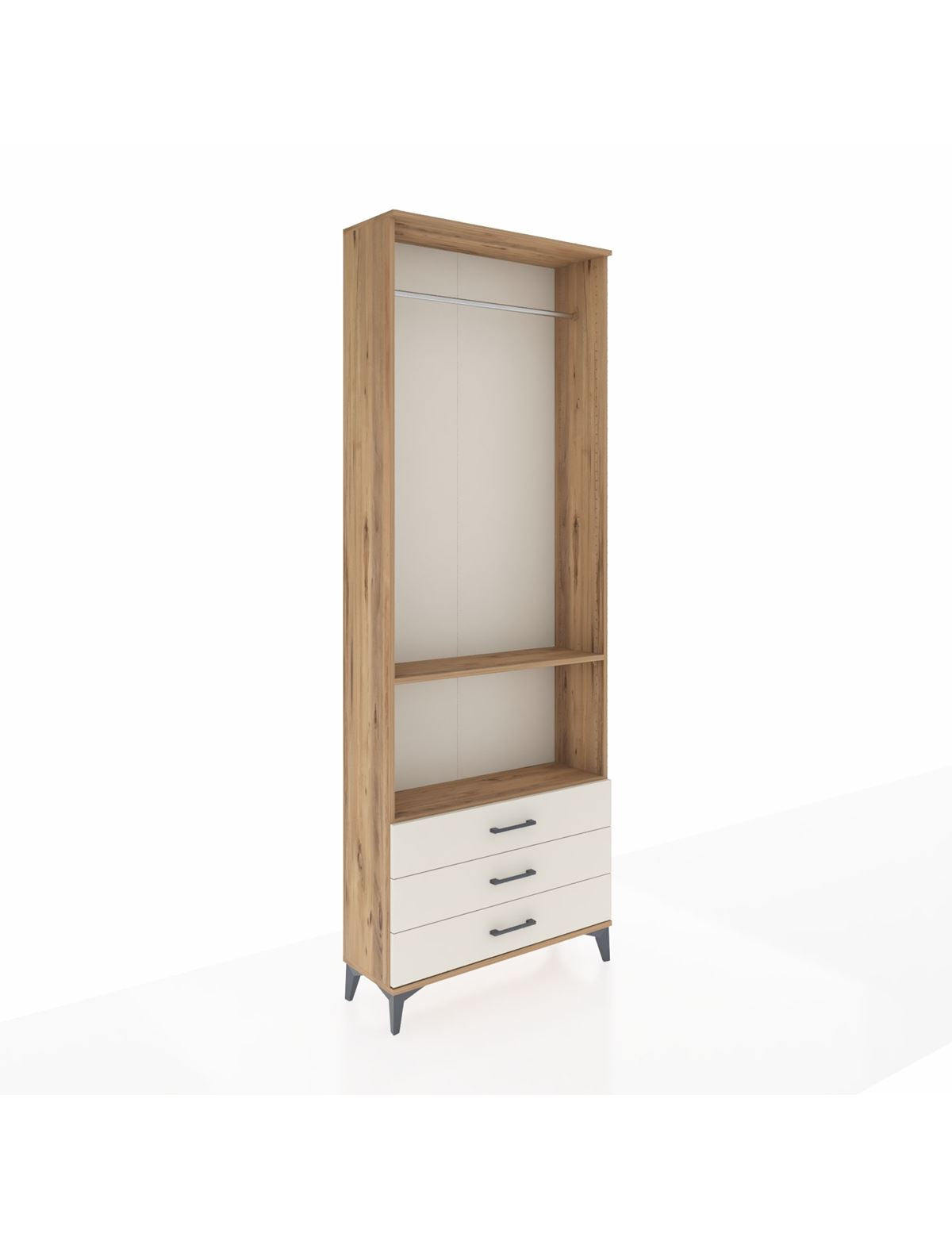 Arges Dolap 2 Raflı 3 Çekmeceli Tek Askılı 88x30x243 Çam-Aytaşı