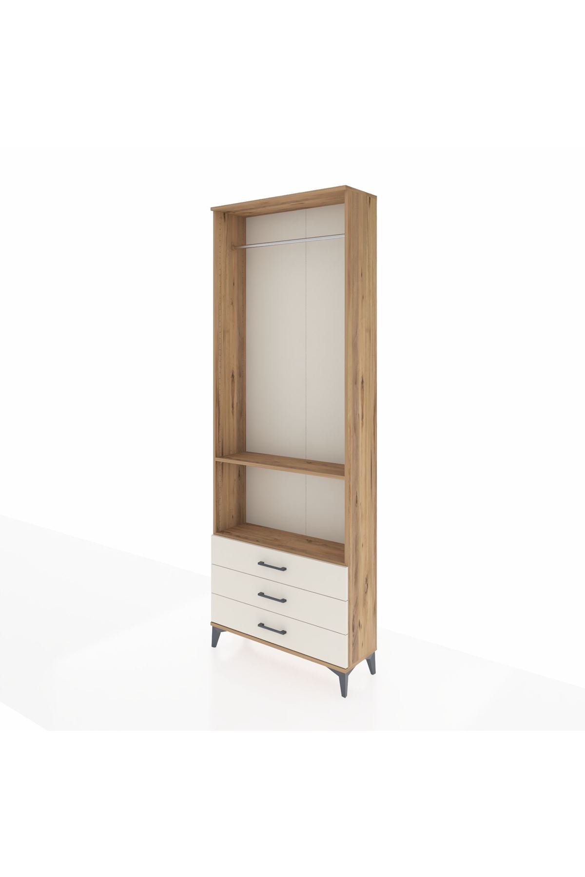 Arges Dolap 2 Raflı 3 Çekmeceli Tek Askılı 88x30x243 Çam-Aytaşı