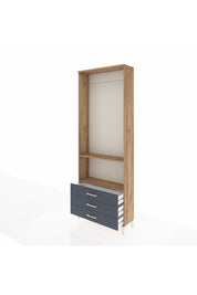 Arges Dolap 2 Raflı 3 Çekmeceli Tek Askılı 88x30x243 Çam-Antrasit