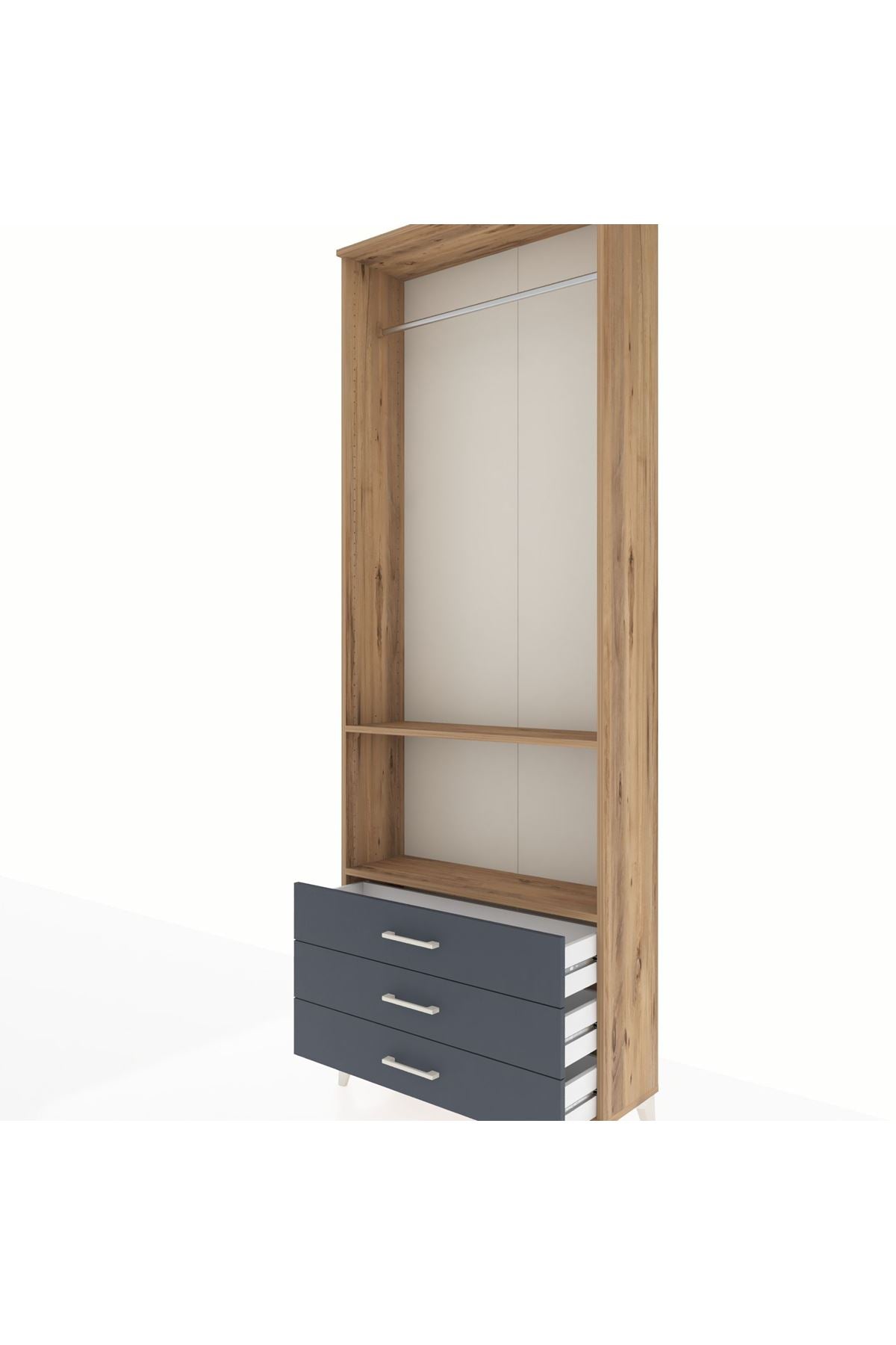 Arges Dolap 2 Raflı 3 Çekmeceli Tek Askılı 88x30x243 Çam-Antrasit
