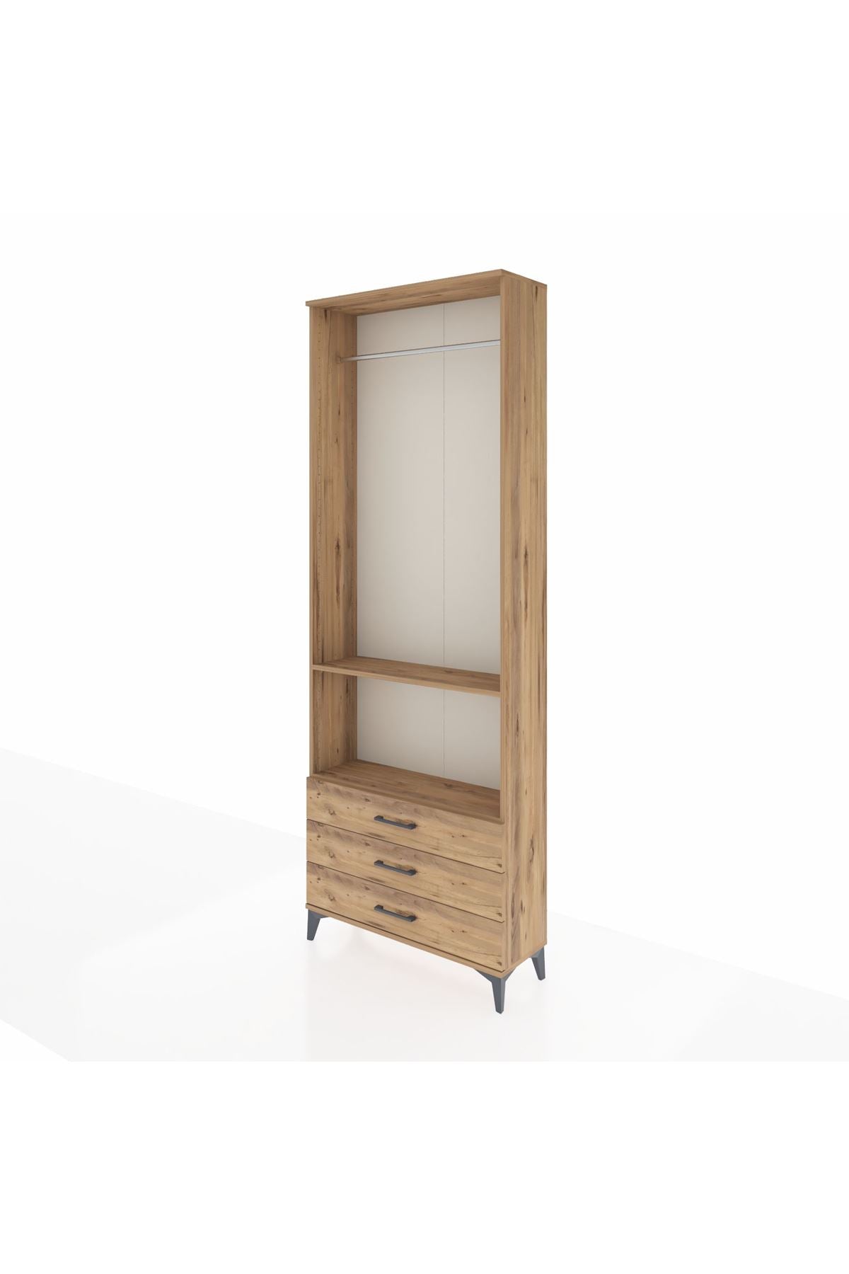 Arges Dolap 2 Raflı 3 Çekmeceli Tek Askılı 88x30x243 Çam-Çam