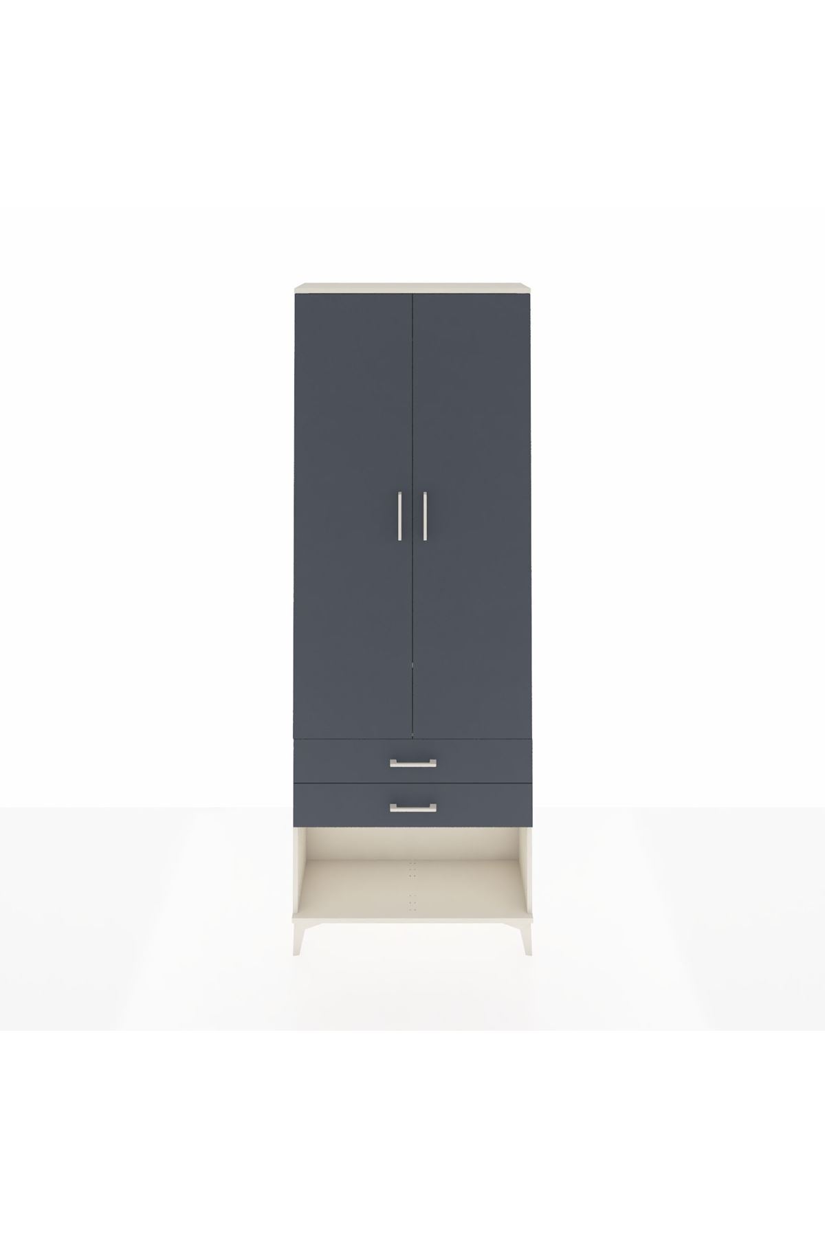 Arges Dolap 2 Raflı 2 Çekmeceli Tek Askılı 88x30x243 Aytaşı-Antrasit