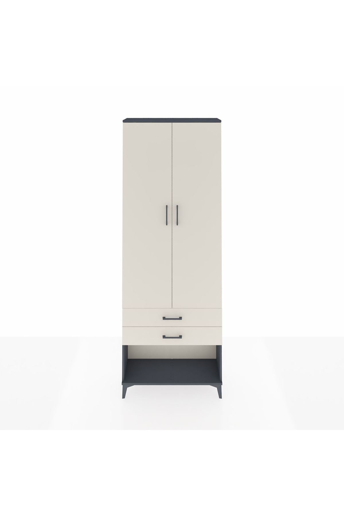 Arges Dolap 2 Raflı 2 Çekmeceli Tek Askılı 88x30x243 Antrasit-Aytaşı