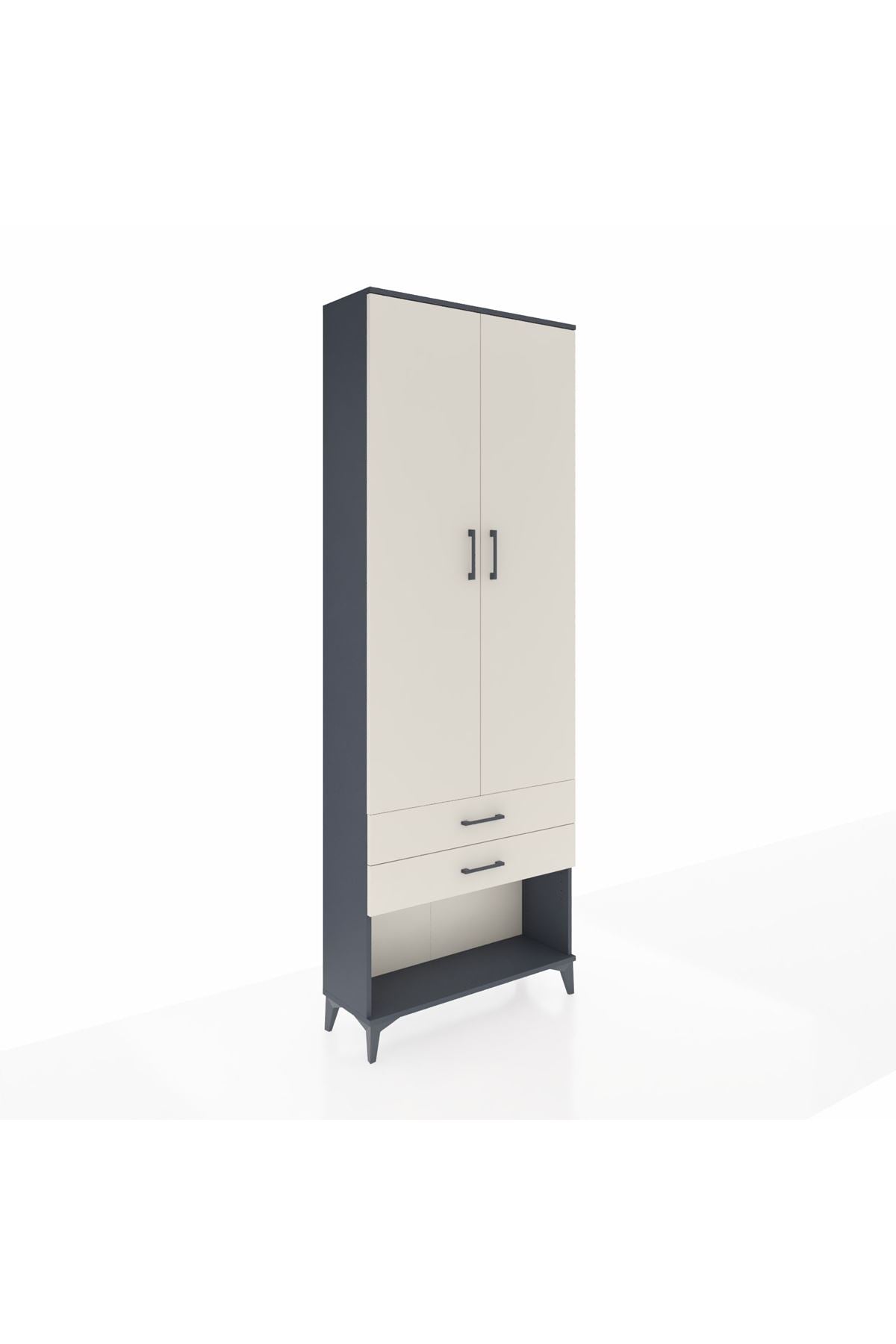 Arges Dolap 2 Raflı 2 Çekmeceli Tek Askılı 88x30x243 Antrasit-Aytaşı