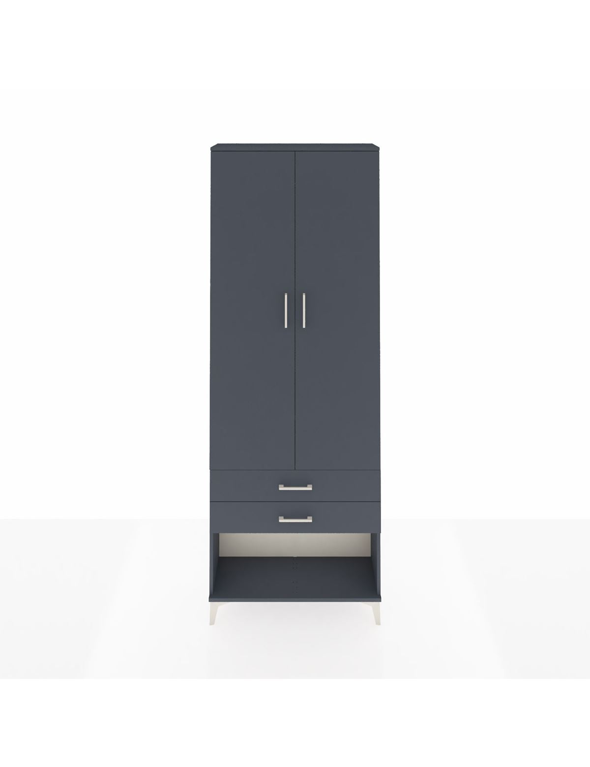 Arges Dolap 2 Raflı 2 Çekmeceli Tek Askılı 88x30x243 Antrasit-Antrasit